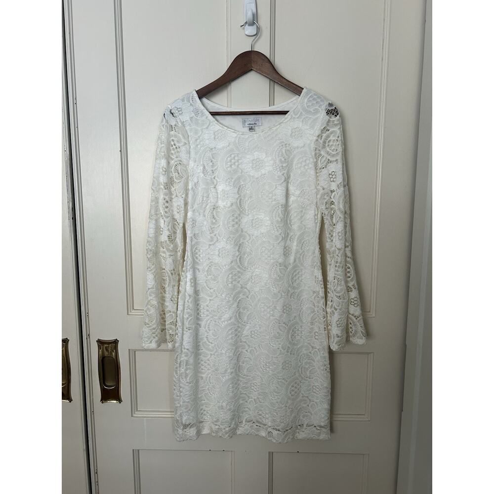 Robbie Bee Floral Crochet Lace Stretch Sheath Dress Womens Size Medium Ivory